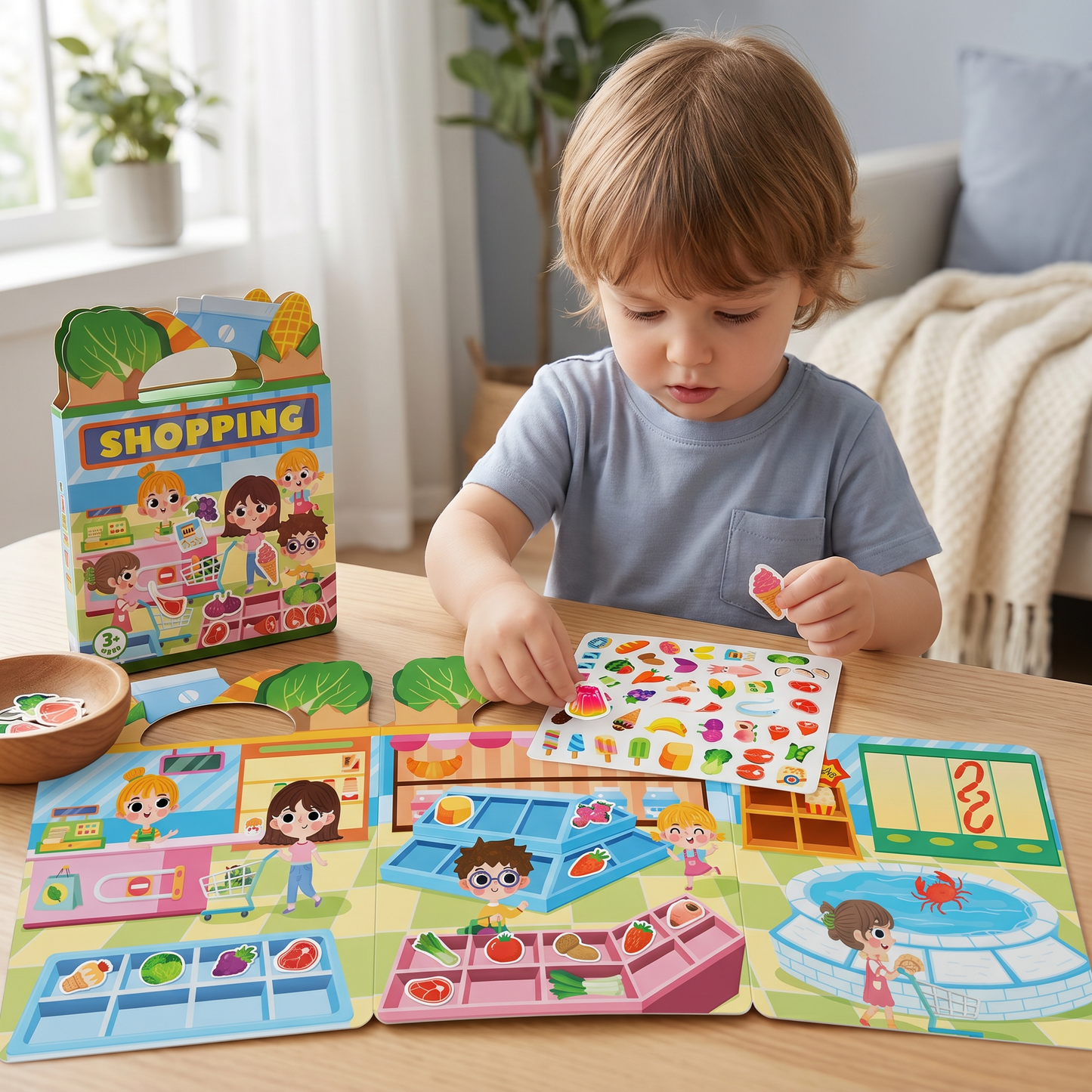 Reusable Montessori sticker books with various themes