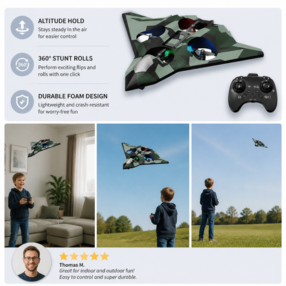 Durable Foam RC Fighter Plane with Altitude Hold & 360° Stunt Rolls