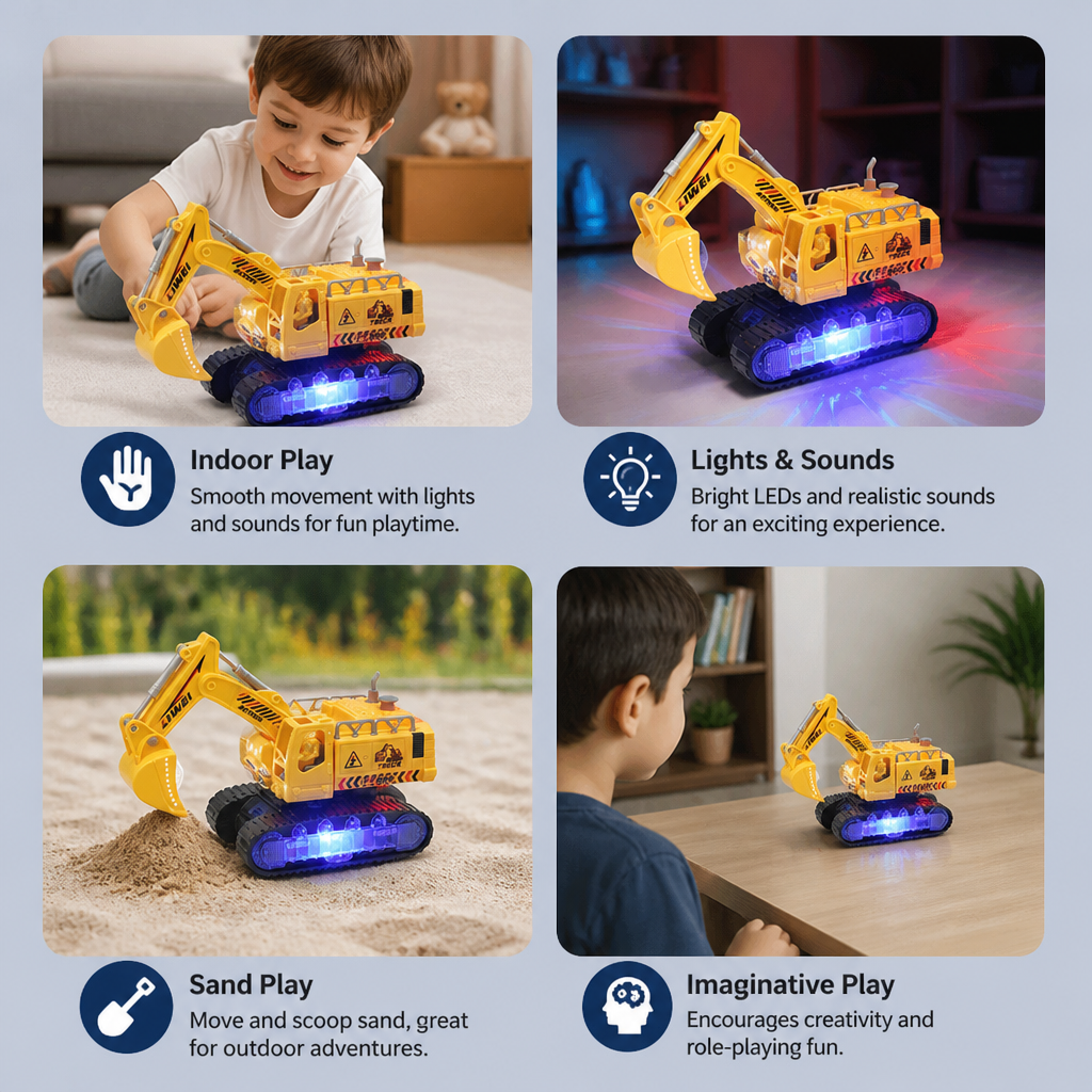 Electric Transforming Robot Excavator Toy with Lights & Sounds