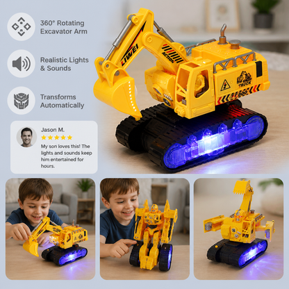 Electric Transforming Robot Excavator Toy with Lights & Sounds