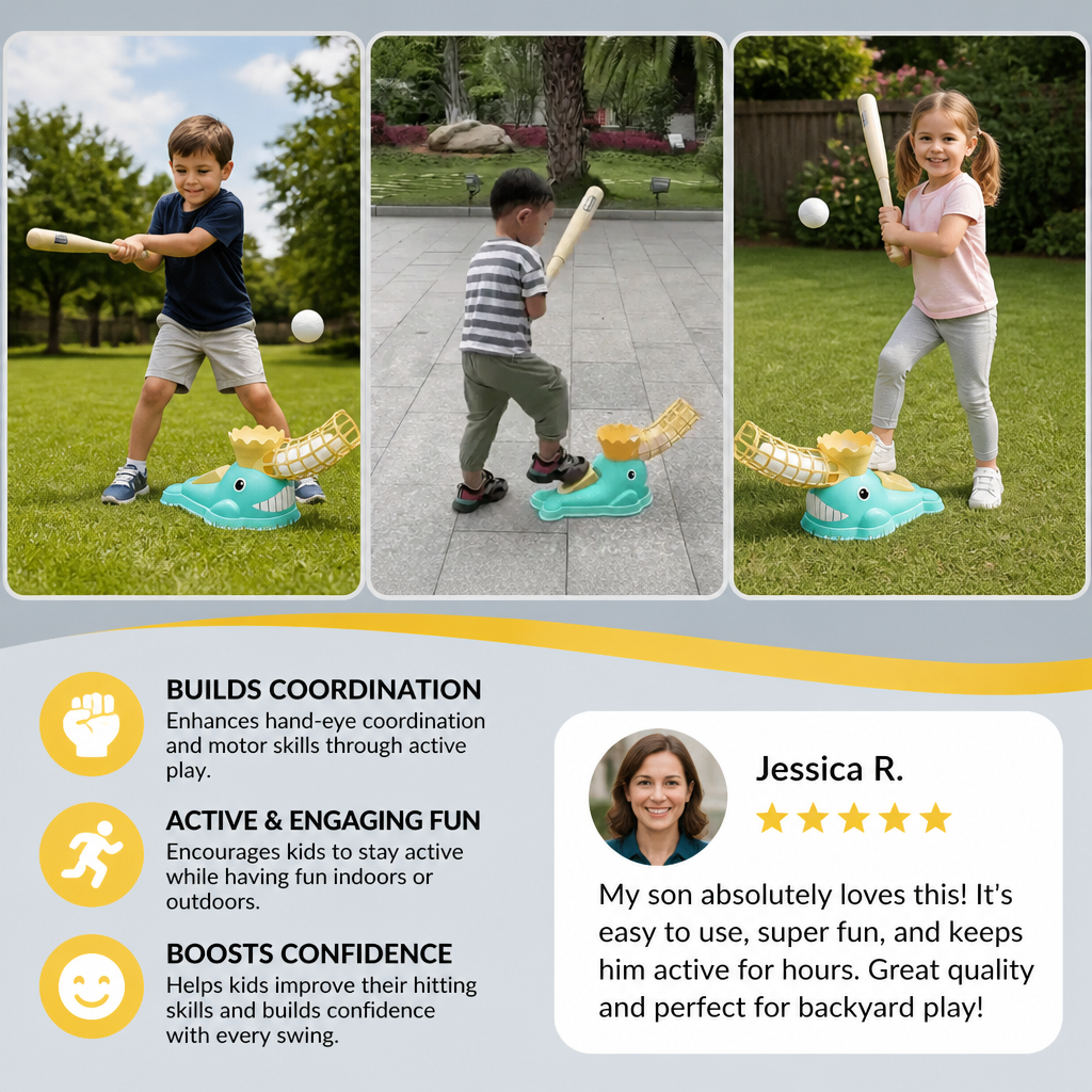 Step-On Baseball Pitching Machine with Bat & Balls for Kids
