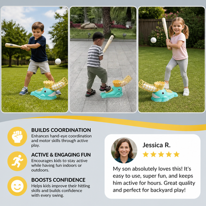 Step-On Baseball Pitching Machine with Bat & Balls for Kids