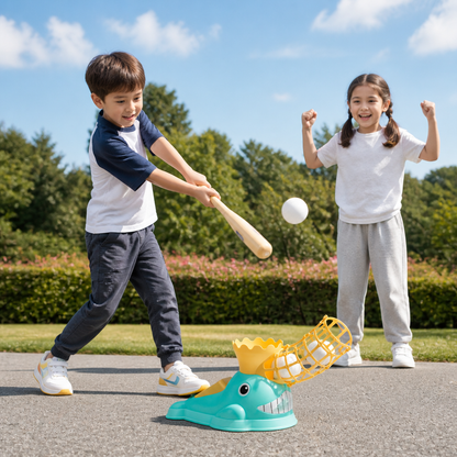 Step-On Baseball Pitching Machine with Bat & Balls for Kids