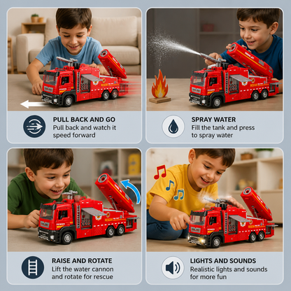 Pull-Back Fire Truck Toy with Water Spray, Lights & Sounds