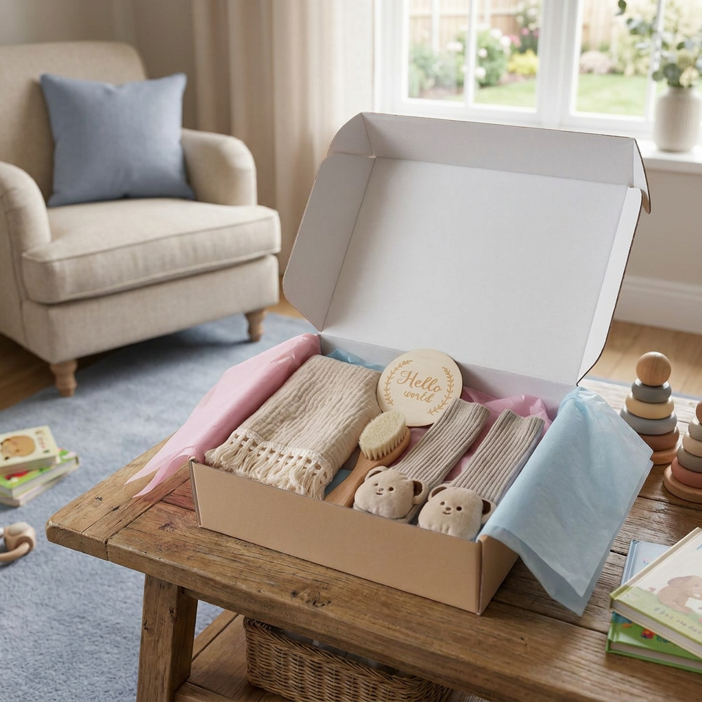Baby Care Gift Box – Towel, Socks or Headband & Bath Brush for Newborns