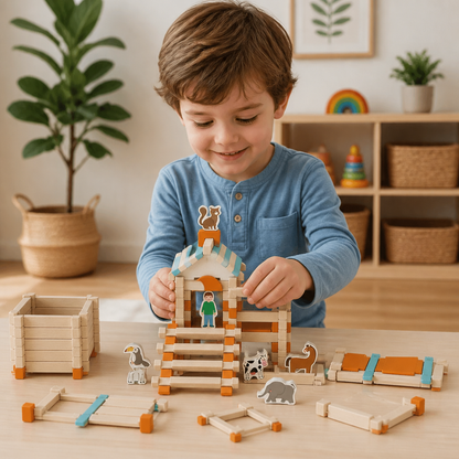 Montessori wooden building block set – natural stacking and construction toy