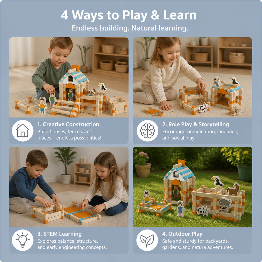 Montessori wooden building block set – natural stacking and construction toy
