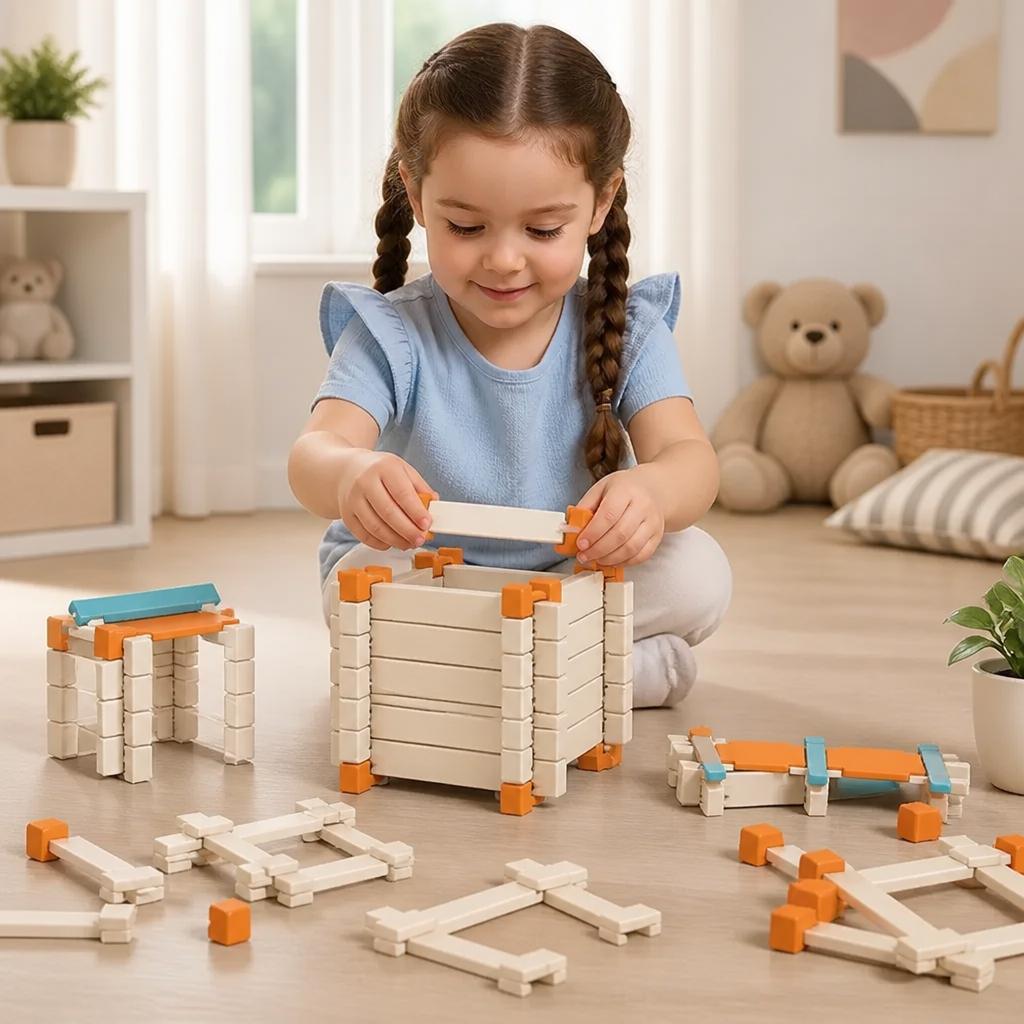 Montessori wooden building block set – natural stacking and construction toy