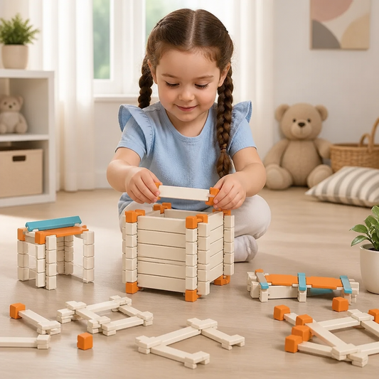 Montessori wooden building block set – natural stacking and construction toy