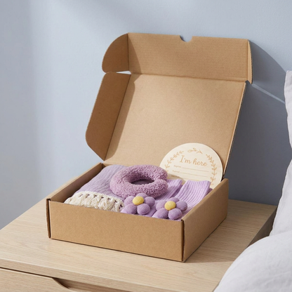 Baby Care Gift Box – Towel, Socks or Headband & Bath Brush for Newborns