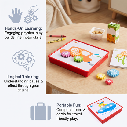 Creative Gear Puzzle Board Travel Box with Activity Cards for Kids