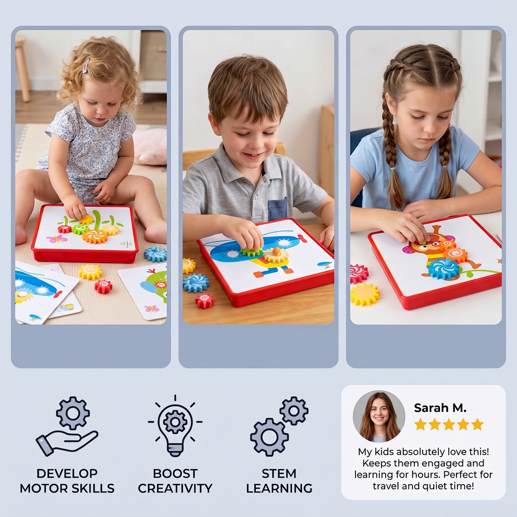 Creative Gear Puzzle Board Travel Box with Activity Cards for Kids