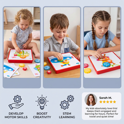 Creative Gear Puzzle Board Travel Box with Activity Cards for Kids