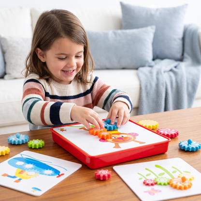 Creative Gear Puzzle Board Travel Box with Activity Cards for Kids
