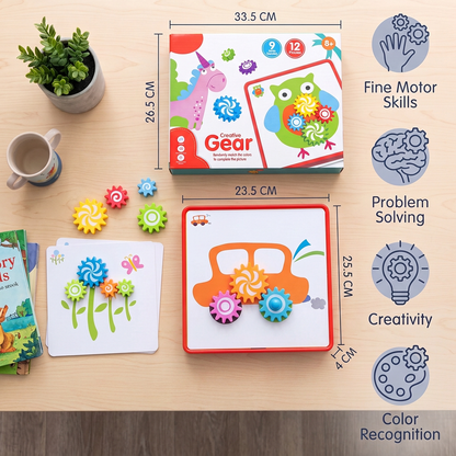 Creative Gear Puzzle Board Travel Box with Activity Cards for Kids