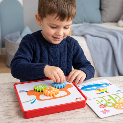 Creative Gear Puzzle Board Travel Box with Activity Cards for Kids