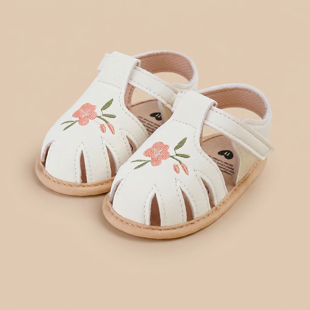 Caged Embroidered Flower Sandals