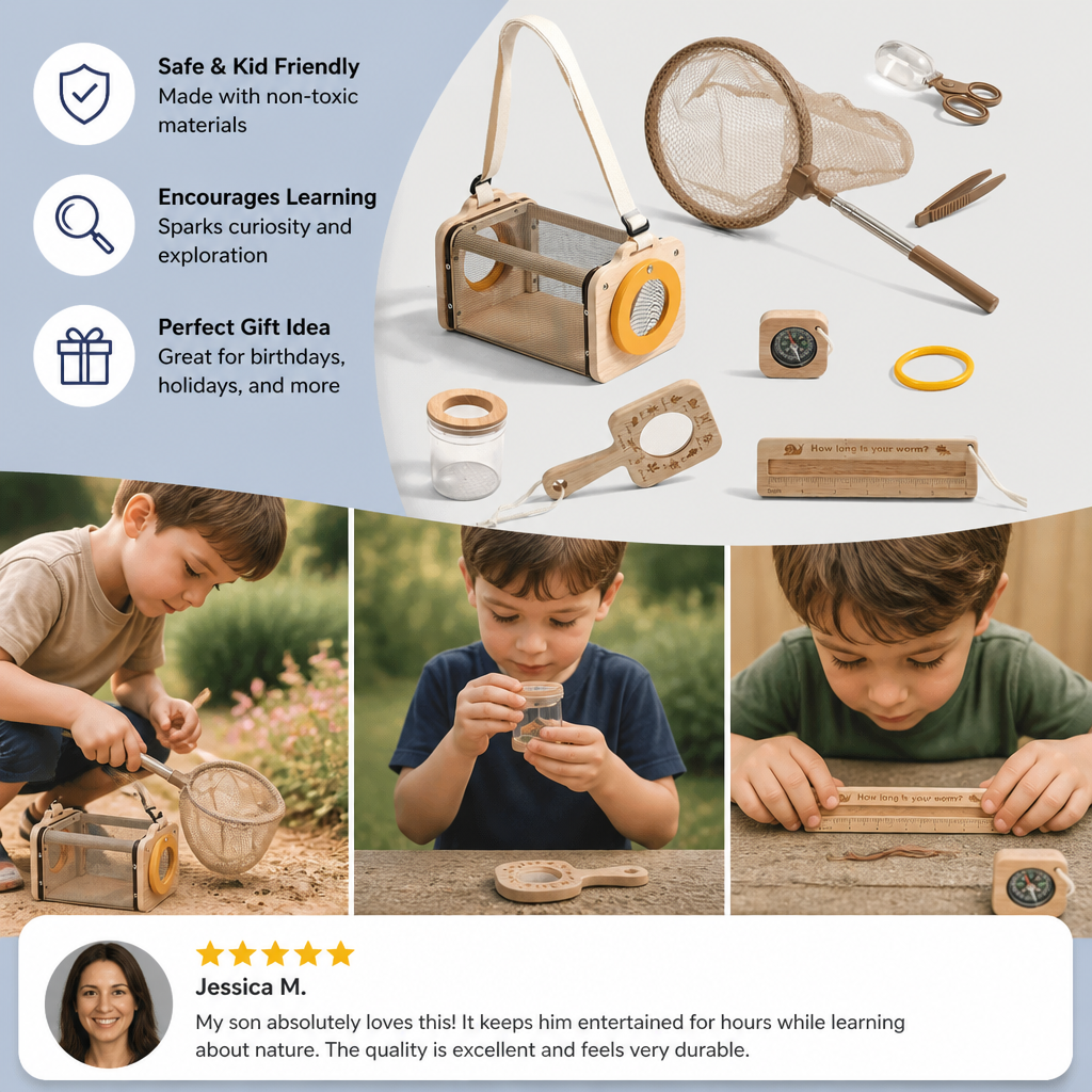 Kids Nature Explorer Kit with Bug Catcher Net Magnifier and Compass