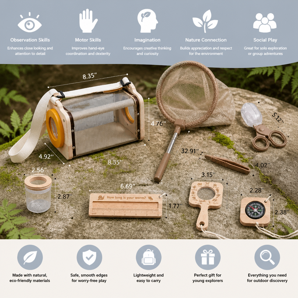 Kids Nature Explorer Kit with Bug Catcher Net Magnifier and Compass