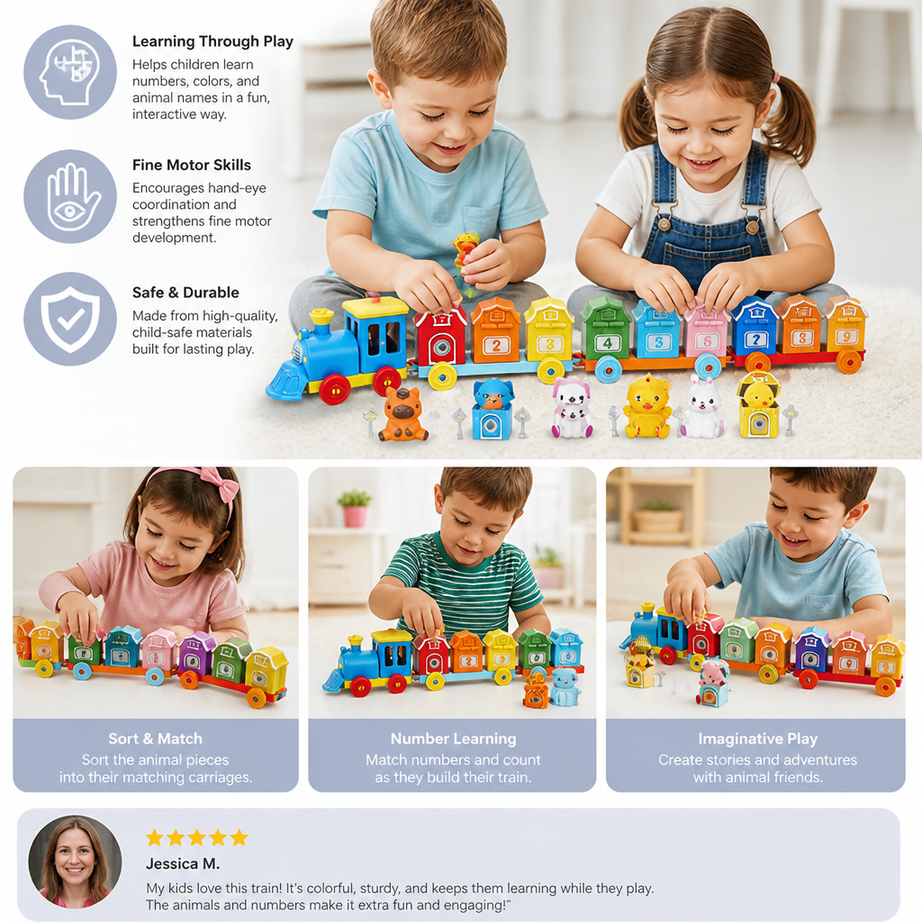 Educational Montessori Farm Number Train Toy