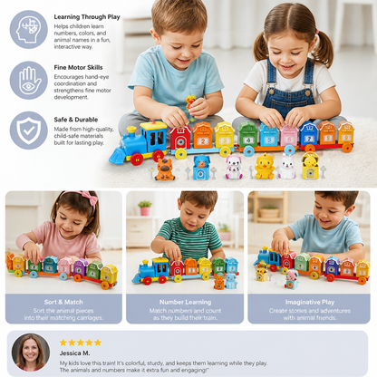 Educational Montessori Farm Number Train Toy