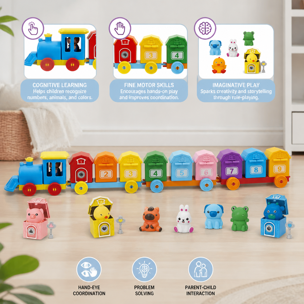 Educational Montessori Farm Number Train Toy