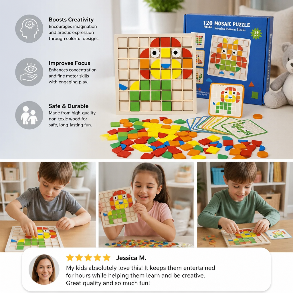 Montessori Mosaic Puzzle Colors and Shapes Game