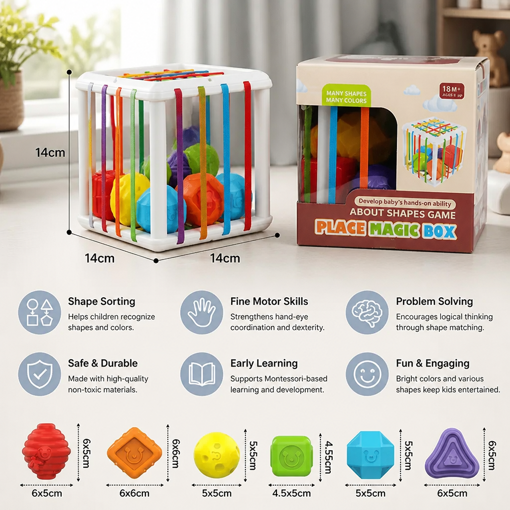 Montessori shapebox – sorting and motor skills game