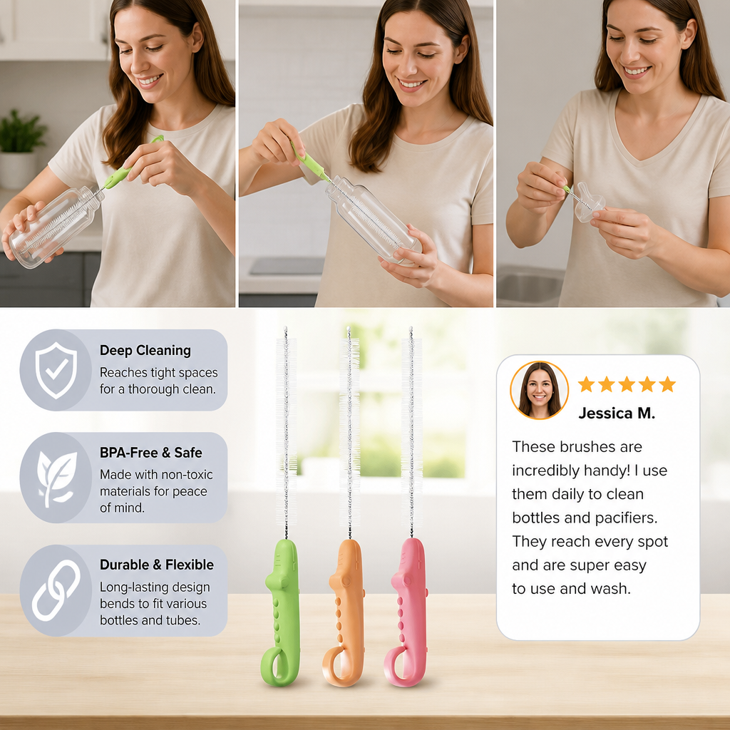 Flexible Straw Cleaning Brush – Long Tube Cleaner for Bottles, Pacifiers & Cups