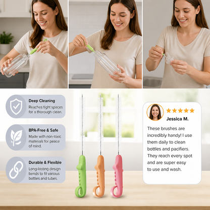Flexible Straw Cleaning Brush – Long Tube Cleaner for Bottles, Pacifiers & Cups