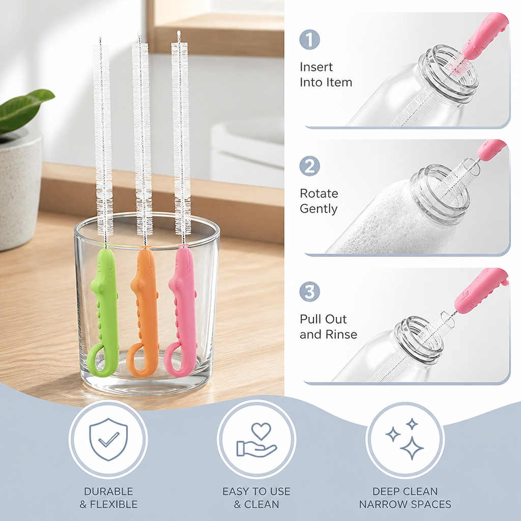 Flexible Straw Cleaning Brush – Long Tube Cleaner for Bottles, Pacifiers & Cups