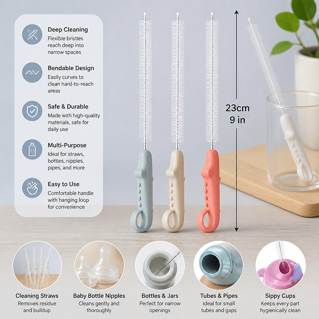 Flexible Straw Cleaning Brush – Long Tube Cleaner for Bottles, Pacifiers & Cups