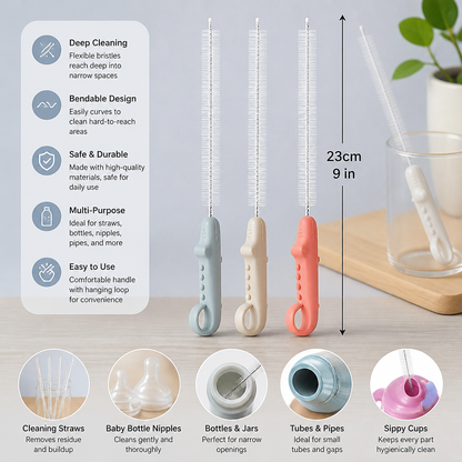 Flexible Straw Cleaning Brush – Long Tube Cleaner for Bottles, Pacifiers & Cups