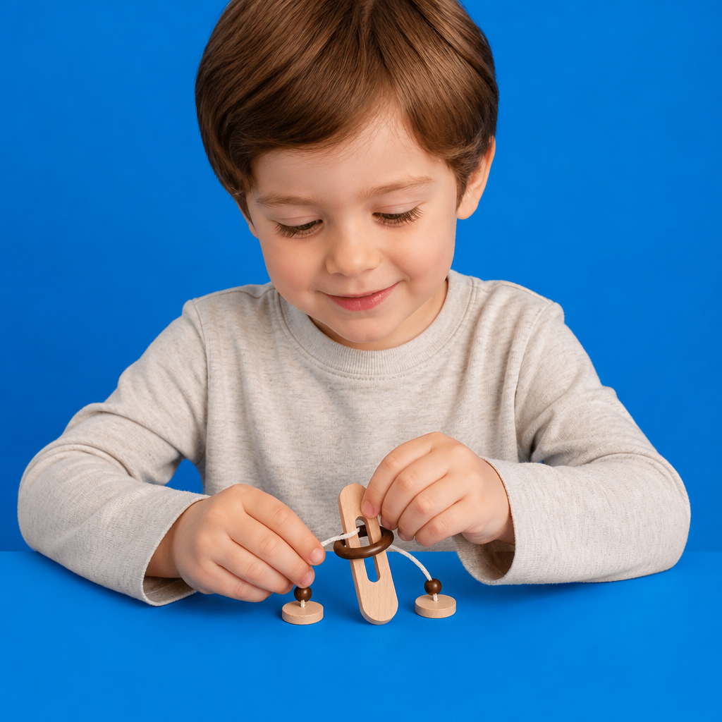 Handmade Wooden Rope Brain Teaser – Logic Puzzle Game for the Whole Family