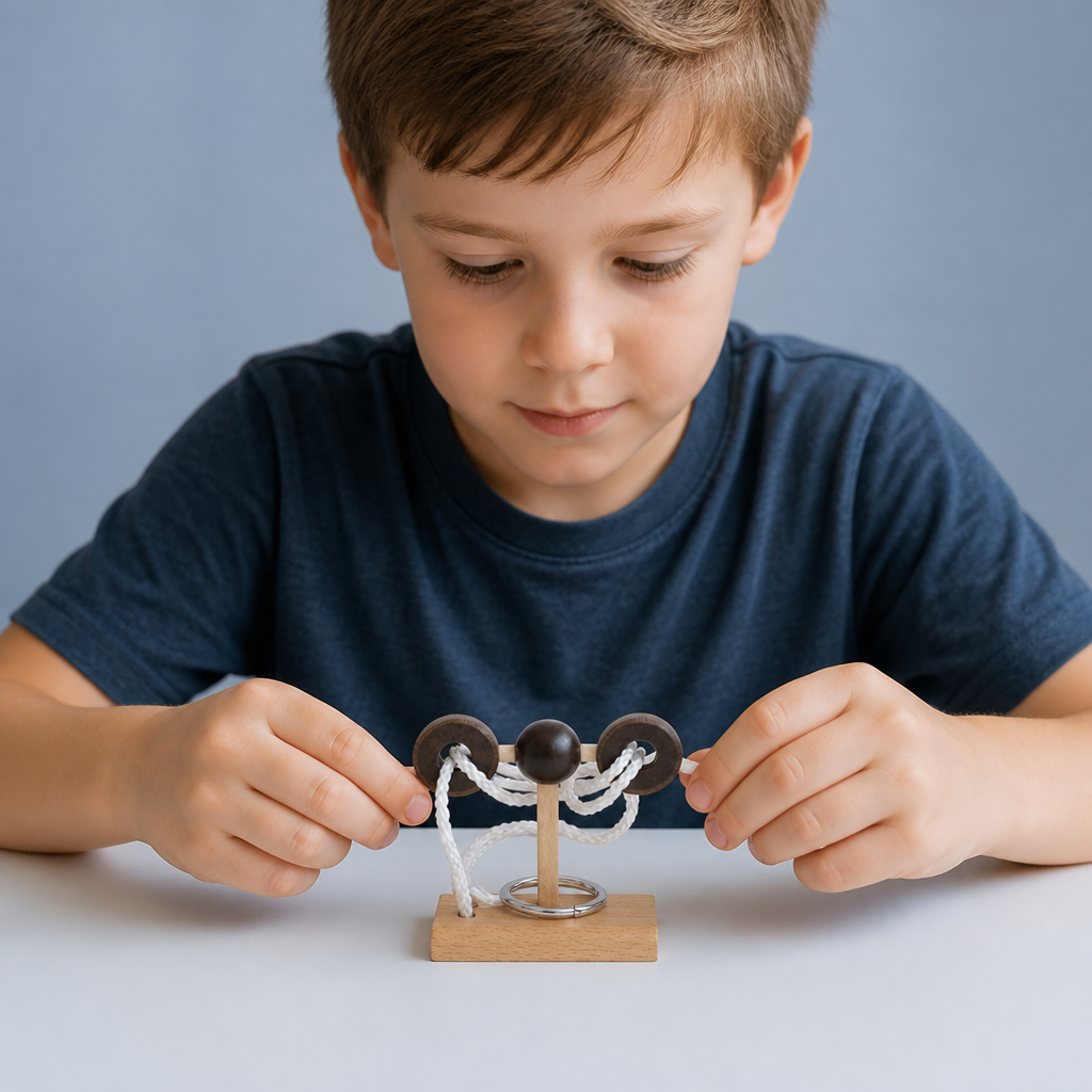 Handmade Wooden Rope Brain Teaser – Logic Puzzle Game for the Whole Family