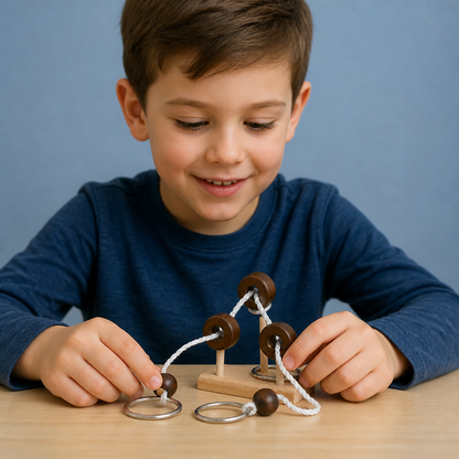 Handmade Wooden Rope Brain Teaser – Logic Puzzle Game for the Whole Family
