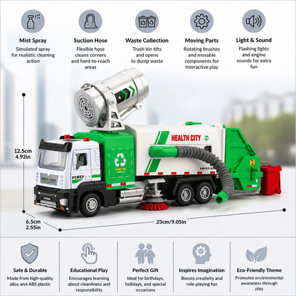 Die-Cast Street Sweeper Toy Truck with Vacuum Hose & Mist Spray