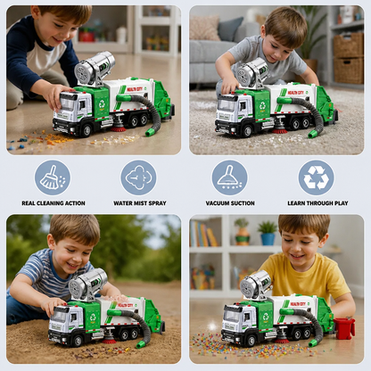 Die-Cast Street Sweeper Toy Truck with Vacuum Hose & Mist Spray