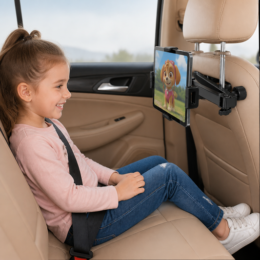360° Rotating Car Headrest Tablet Holder – Back Seat Mount for Tablets