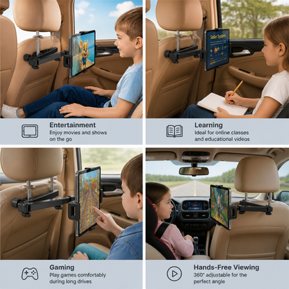 360° Rotating Car Headrest Tablet Holder – Back Seat Mount for Tablets