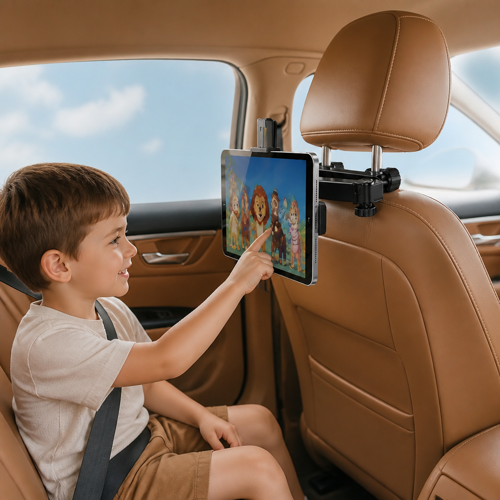 360° Rotating Car Headrest Tablet Holder – Back Seat Mount for Tablets
