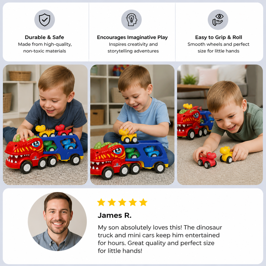 Dinosaur Transport Truck Toy Set with Mini Dino Cars