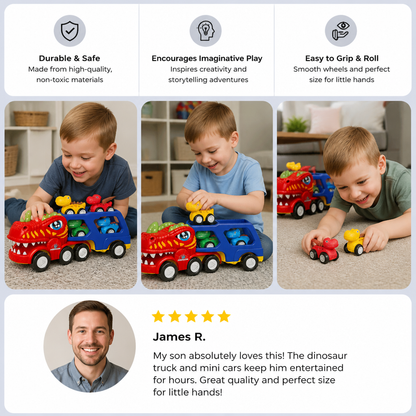 Dinosaur Transport Truck Toy Set with Mini Dino Cars