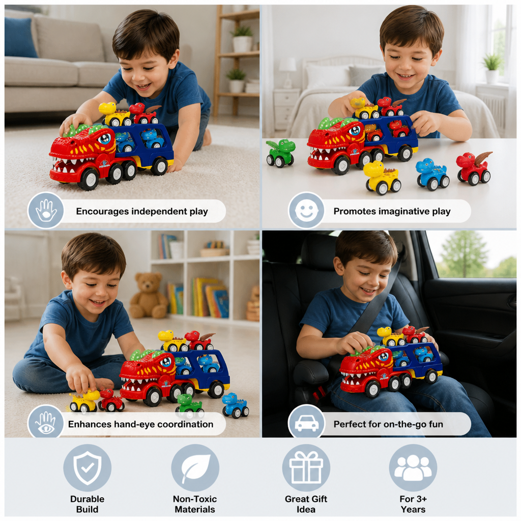 Dinosaur Transport Truck Toy Set with Mini Dino Cars