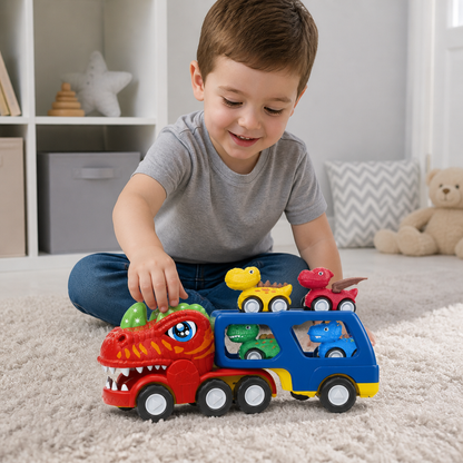 Dinosaur Transport Truck Toy Set with Mini Dino Cars