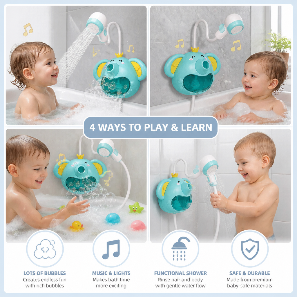 Musical Elephant Bubble Bath Toy with Shower Head
