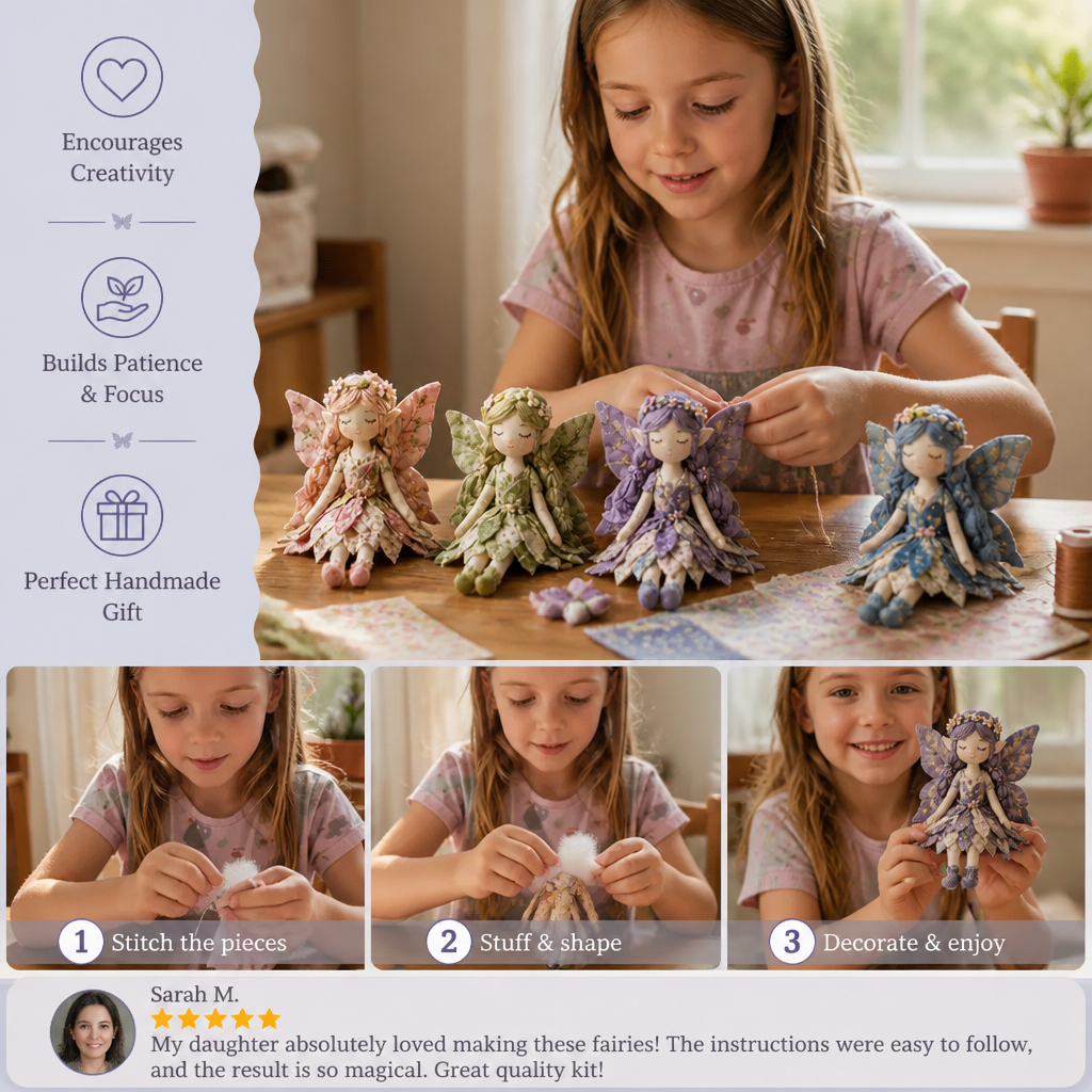 Fairy DIY Sewing Kit for Kids – Make Enchanting Fairy Dolls with Fabric, Accessories & Instructions