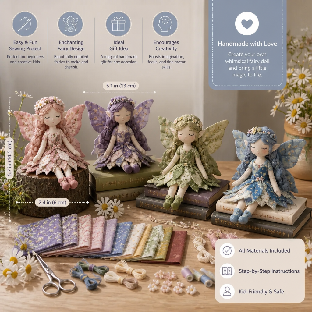 Fairy DIY Sewing Kit for Kids – Make Enchanting Fairy Dolls with Fabric, Accessories & Instructions