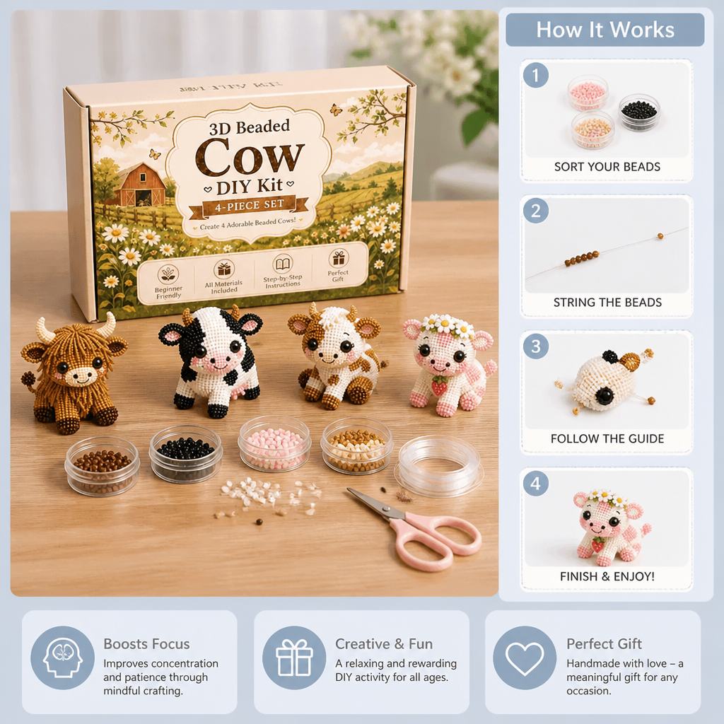 3D Beaded Animal Craft Kit – DIY Mini Bead Art Set for Beginners