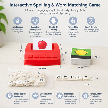 Interactive Spelling & Word Matching Game – Preschool Literacy Learning Toy with Picture Cards & Letter Tiles